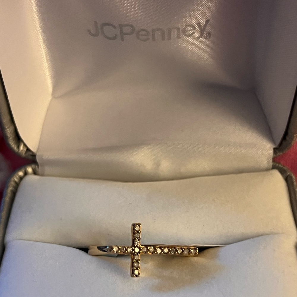 JCPenney 14k Gold over 925 Silver Cross Ring with Sparkling Accents
